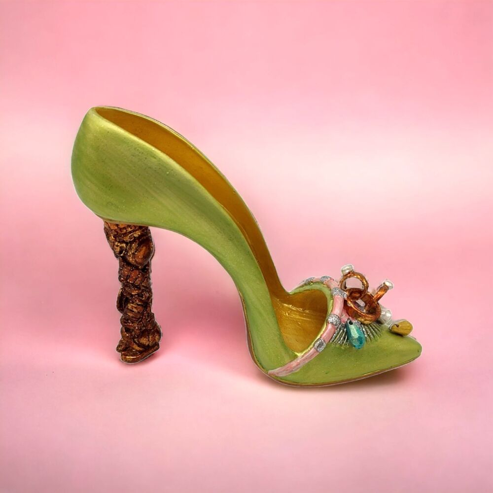 Vintage Decorative Sculpted High Heel Shoe Figurine with Ring Art - Vanity Decor